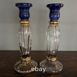 Pair of Royal Blue and Gold Cristallerie Glasses Candle Holders