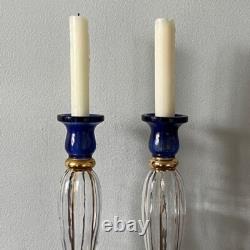 Pair of Royal Blue and Gold Cristallerie Glasses Candle Holders
