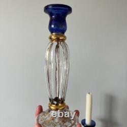 Pair of Royal Blue and Gold Cristallerie Glasses Candle Holders