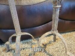 Pair of Tall Heavy Rustic Wrought Iron Floor Stand Candle Holder Pillar Tiered