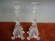 Pair Of Val St Lambert Signed Frosted Glass Candlestick Holders