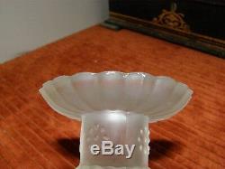Pair of Val St Lambert Signed Frosted Glass Candlestick Holders