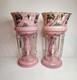 Pair Of Victorian Bohemian Cased Glass 12.4 Pink Handpainted Mantle Lusters