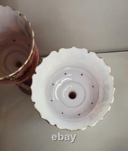 Pair of Victorian Bohemian Cased Glass 12.4 Pink Handpainted Mantle Lusters
