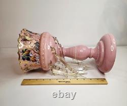Pair of Victorian Bohemian Cased Glass 12.4 Pink Handpainted Mantle Lusters