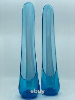 Pair of Viking Glass Epic Taper Glow Candle Holders Blue with White infused 18