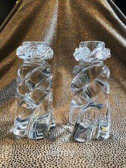 Pair of Vintage 1980s Baccarat Crystal Candle Holders Twisted Rope Design