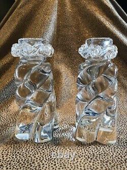 Pair of Vintage 1980s Baccarat Crystal Candle Holders Twisted Rope Design