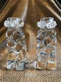 Pair of Vintage 1980s Baccarat Crystal Candle Holders Twisted Rope Design