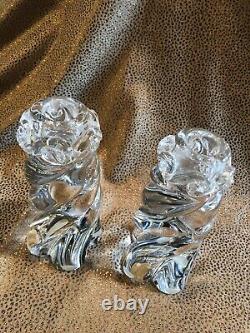 Pair of Vintage 1980s Baccarat Crystal Candle Holders Twisted Rope Design