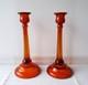 Pair Of Vintage Amberina Glass Tall Candle Holders Candlesticks
