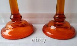 Pair of Vintage Amberina Glass Tall Candle Holders Candlesticks