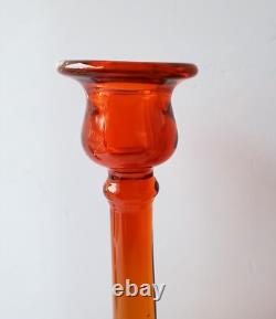 Pair of Vintage Amberina Glass Tall Candle Holders Candlesticks