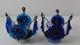 Pair Of Vintage Blue Glass Metal Hanging Chandelier Candle Holders Mexico #709