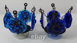 Pair of Vintage Blue Glass Metal Hanging Chandelier Candle Holders Mexico #709