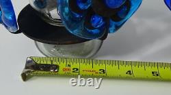 Pair of Vintage Blue Glass Metal Hanging Chandelier Candle Holders Mexico #709