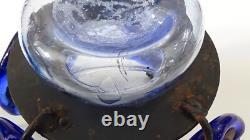 Pair of Vintage Blue Glass Metal Hanging Chandelier Candle Holders Mexico #709