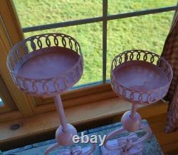 Pair of Vintage Candle Holder Painted Lilac Glass Covers All Metal Shabby Chic