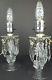 Pair Of Vintage Clear Crystal Glass Candle Holder Lamps With Hanging Crystals Vg