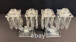 Pair of Vintage EAPG Double Candle Holders with Prisms. 8.25 tall