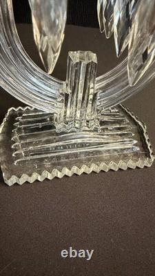 Pair of Vintage EAPG Double Candle Holders with Prisms. 8.25 tall