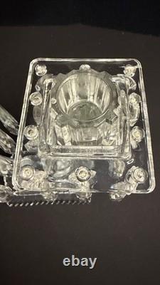 Pair of Vintage EAPG Double Candle Holders with Prisms. 8.25 tall