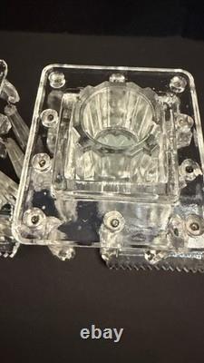 Pair of Vintage EAPG Double Candle Holders with Prisms. 8.25 tall