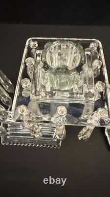 Pair of Vintage EAPG Double Candle Holders with Prisms. 8.25 tall