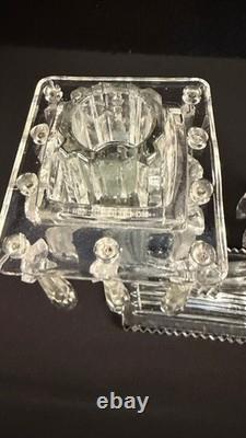 Pair of Vintage EAPG Double Candle Holders with Prisms. 8.25 tall