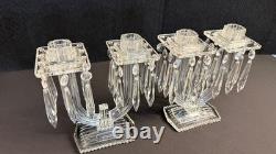 Pair of Vintage EAPG Double Candle Holders with Prisms. 8.25 tall