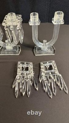 Pair of Vintage EAPG Double Candle Holders with Prisms. 8.25 tall Pair of Vintage EAPG Double Candle Holders with Prisms. 8.25 tall
