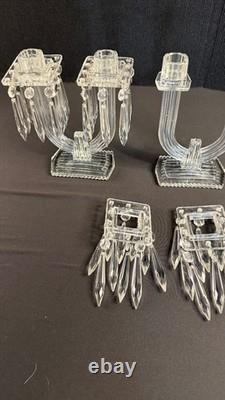 Pair of Vintage EAPG Double Candle Holders with Prisms. 8.25 tall