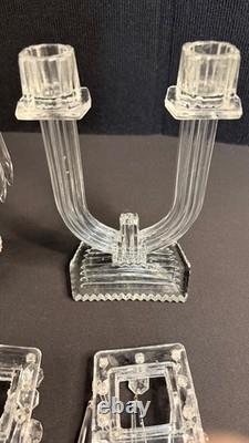 Pair of Vintage EAPG Double Candle Holders with Prisms. 8.25 tall