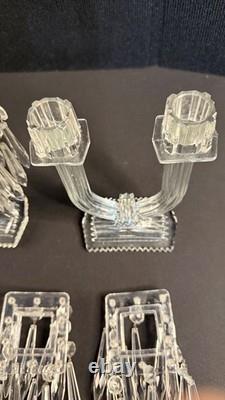 Pair of Vintage EAPG Double Candle Holders with Prisms. 8.25 tall