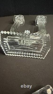 Pair of Vintage EAPG Double Candle Holders with Prisms. 8.25 tall