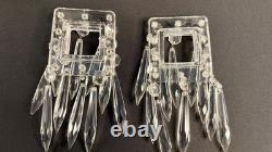 Pair of Vintage EAPG Double Candle Holders with Prisms. 8.25 tall