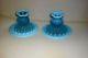 Pair Of Vintage Fenton Sea Blue Hobnail Opalescent Glass Candle Holders