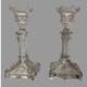 Pair Of Vintage Pressed Glass Floral & Lion Decorated Glass 8 Candlesticks