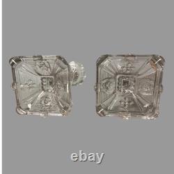 Pair of Vintage Pressed Glass Floral & Lion Decorated Glass 8 Candlesticks