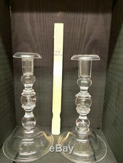 Pair of Vintage Steuben Crystal 10-1/4 Baluster Teardrop Candlesticks