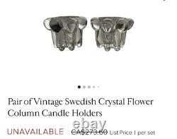 Pair of Vintage Swedish Crystal Flower Column Candle Holders Mid Century Hobnail