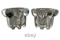 Pair of Vintage Swedish Crystal Flower Column Candle Holders Mid Century Hobnail
