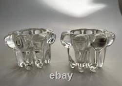 Pair of Vintage Swedish Crystal Flower Column Candle Holders Mid Century Hobnail