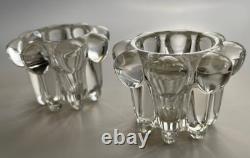 Pair of Vintage Swedish Crystal Flower Column Candle Holders Mid Century Hobnail