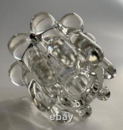 Pair of Vintage Swedish Crystal Flower Column Candle Holders Mid Century Hobnail