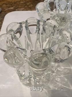 Pair of Vintage Swedish Crystal Flower Column Candle Holders Mid Century Hobnail