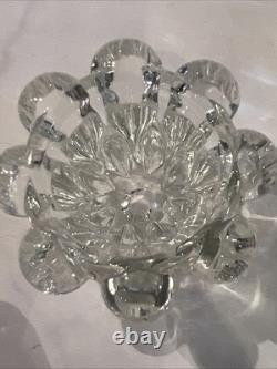 Pair of Vintage Swedish Crystal Flower Column Candle Holders Mid Century Hobnail