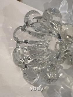 Pair of Vintage Swedish Crystal Flower Column Candle Holders Mid Century Hobnail