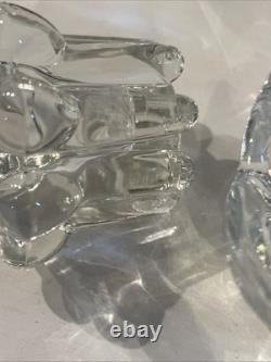 Pair of Vintage Swedish Crystal Flower Column Candle Holders Mid Century Hobnail