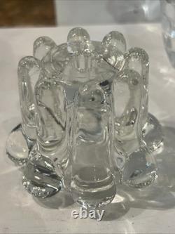 Pair of Vintage Swedish Crystal Flower Column Candle Holders Mid Century Hobnail